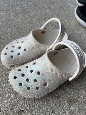 CROCS Kids Classic Clog in White with Pink & Mint Glitter